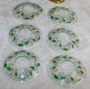 Christmas Bobeches Glass Candle Wax Catchers Or Chandelier Collars Set Of 6 - Picture 1 of 5