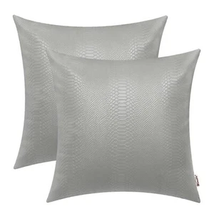 Gray Leather Throw Pillows 20 X 20 Inches Snake Leather Pillow Covers Pack of... - Picture 1 of 6