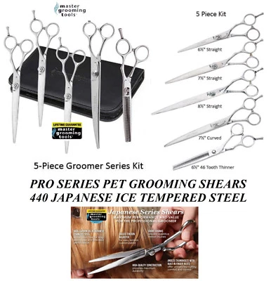 Master Grooming Tools 440C TIJERA DE ACERO INOXIDABLE CIZALLA JUEGO DE 5 ADELGAZAMIENTO Y CORTE Y CURVADO Foto 1 de 4
