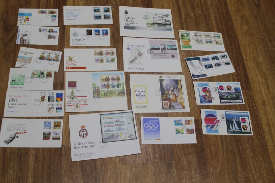 1979 -1990 NEW ZEALAND NZ FDC COVERS x 19 HERITAGE, OLYMPICS, MILITARY, ROSS, DO - Image 1 of 1