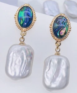 Natürliche weiße Süßwasserperlen Abalone Muschel Ohrringe - Bild 1 von 4