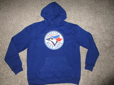 TORONTO BLUE JAYS MLB BULLETIN PULLOVER HOODED SWEATSHIRT SZ LARGE BLUE POCKETS Cover