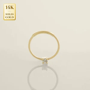 14K REAL Solid Gold Dainty CZ Nose Hoop Ring Lip Eyebrow Cartilage Piercing 22G - Picture 1 of 9