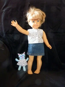 Trendy Blue Jean Skirt with Floral Blouse for 18" doll - Picture 1 of 2
