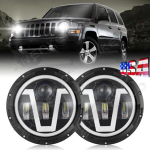 Pair 7 inch Round LED Headlights DRL Projector Light For 2008-2016 Jeep Patriot - Picture 1 of 19