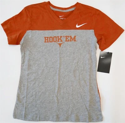 NUEVO CON ETIQUETAS UT Texas HOOK EM HORNS Nike Color Block SS Camiseta Niña M Naranja Quemado Foto 1 de 4