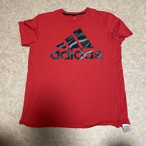 Adidas Shirt Boys Size Large (14-16) Red Gray Camo Design Cotton - Picture 1 of 5