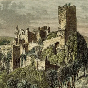 Ruines du chateau de Saint-Ulrich Ribeauvillé - Gravure aquarelle XIXe - Picture 1 of 3