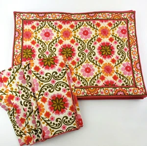 Set 6 tovagliette e tovaglioli abbinati Vera Bradley rosa arancione fiore reversibile - Foto 1 di 9