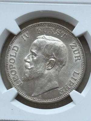 3 Mark Lippe-Detmold 1913 Kaiserreich NGC MS62 - Bild 1 von 4