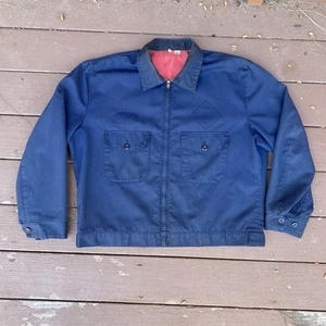 Vintage 50s 60s Navy Blue Work Jacket Two Pocket L/XL 48 Distressed Talon Zip - Picture 1 of 16