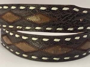 Vtg Wright Brown Leather Western Belt  Size 40 No Buckle 10446 with Ostrich - Picture 1 of 5