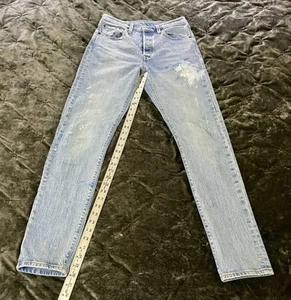 Levis 501 S-Light Blue Wash-Paint, Distressed-Size 28X32-Big E-Skinny-Buttonfly - Picture 1 of 10