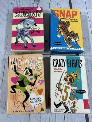 Lote De Colección De 4 Juegos De Cartas Miniatura Niños Whitmans Años 50 Snap Animal Rummy Foto 1 de 4