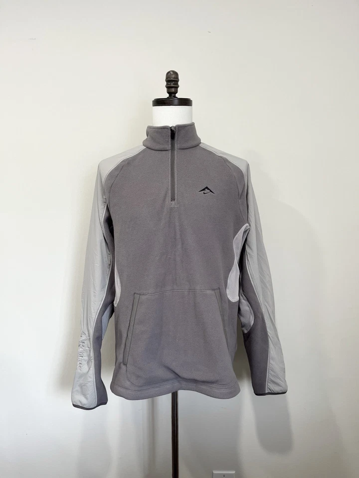 Nike Trail Pullover Mens SMALL Gray Polartec Fleece Half Zip Outdoor FV9962-289