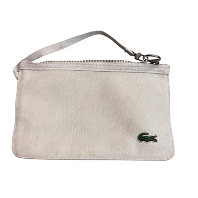 "Bolso de mano Lacoste de lona blanca de cocodrilo con cremallera mini 6""x9-1/4""" Foto 1 de 4