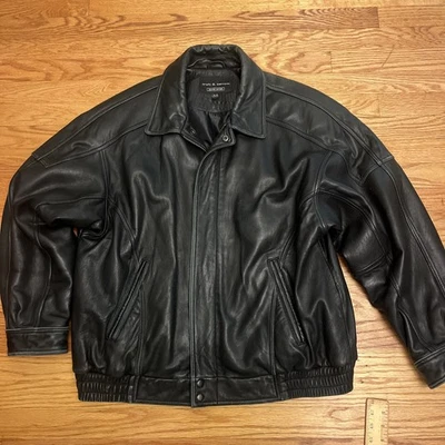 Chaqueta de cuero Croft & Barrow XL para hombre rota en suave piel de cordero cremallera bombardero a presión Foto 1 de 4