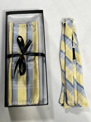 Мужской галстук-бабочка Setazone синий и желтый с цветочным рисунком с подходящим квадратным карманом НОВЫЙ - Изображение 1 из 4