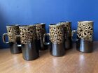 Superb Matching Set of x 6 Studio Pottery Hand-thrown Honeycomb Glazed Mugs