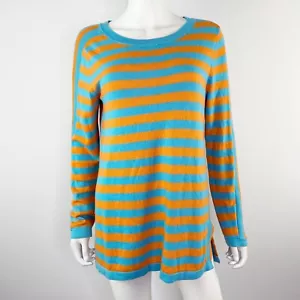 Soft Surroundings Blue & Orange Striped Tunic Sweater Size M Lightweight Knit - Picture 1 of 9