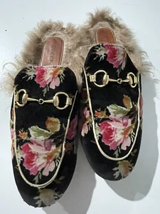 Gucci Princetown Samt Pantoletten Blumenmuster Fell gefüttert runde Spitze Gr. 36 - Bild 1 von 13
