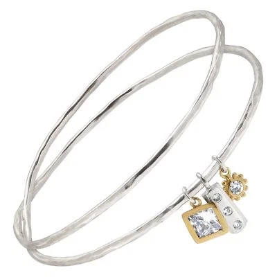 Silpada 925 Sterling Silver Double Bangle CZ Brass charms B3079  - Image 1 of 4