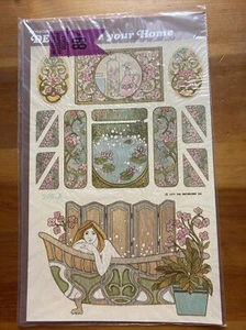 Meyercord 1977 Decals Retro Mod Lady Bath Lily Pad Pond Florals NEW #399-A - Picture 1 of 6