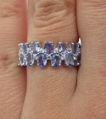 Anillo DSMK Plata Esterlina 925 Tanzanita Real y Topacio Blanco Banda Racimo Talla 7 Foto 1 de 4