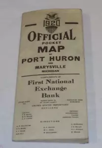 1920 Vintage Multi-Folded COLOR Pocket Map of PORT HURON, and, MARYSVILLE, MI - Picture 1 of 4