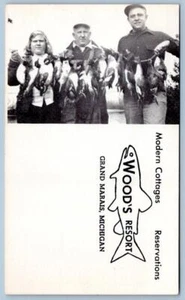 GRAND MARAIS MICHIGAN WOOD'S RESORT MODERN COTTAGES ADVERTISING CARD 3.25 x 5.5 - Picture 1 of 2