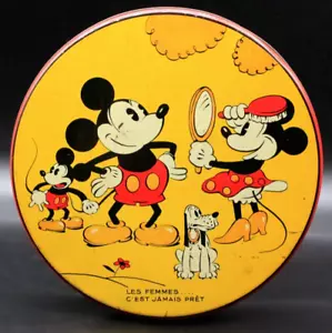 Seltene Werbung Walt Disneys Mickey Mouse Minnie Pluto Dose 30er Jahre - Frankreich - Bild 1 von 17