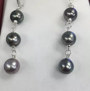 Tahitian Pearl Earrings With Matching Pearls. In Silver - Picture 1 of 12