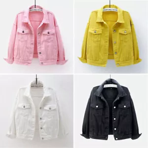New Coat Ladies Jean Denim Womens Button Up Jacket Plain Top Size 6-20 - Picture 1 of 15