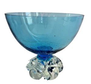 Vintage Blue Glass Bowl with Twisted Foot Base 4.7/8 inches Tall - Picture 1 of 8
