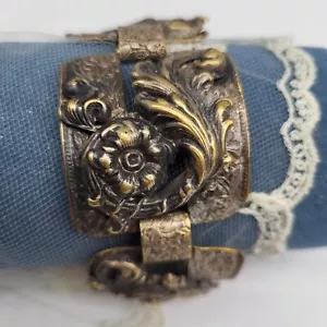 Bracciale vittoriano antico Repousse sterling su ottone acanto fiore pannello maglia - Foto 1 di 11