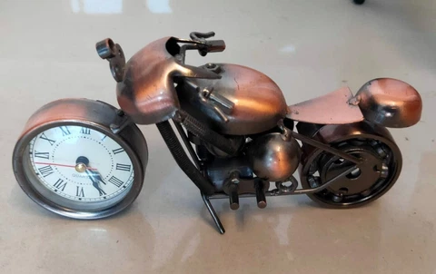 Metal Handmade Royal Look Showpiece Motor Bike Clock Decorative For Home Office Cover