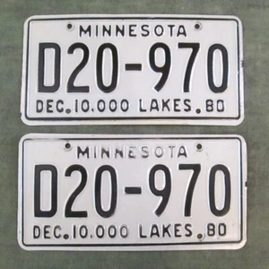 1980 Collector Car Minnesota License Plate Matched PAIR Dealer Plates # D20-970 - Picture 1 of 1