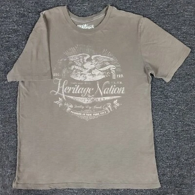 Heritage Nation 衬衫男式大号灰色鹰图案休闲棉质圆领 T 恤 — 第 1/4 张图片