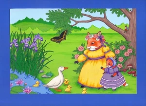 Grußkarte Fuchs- und Entenfamilien treffen, Schmetterling, Teich, Entenküken, Fuchs Set - Bild 1 von 1