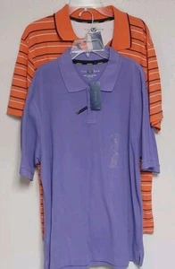 Set of (2) Club Room Men's LARGE Short Sleeve Polo Shirts~Purple & Orange Stripe - Picture 1 of 10
