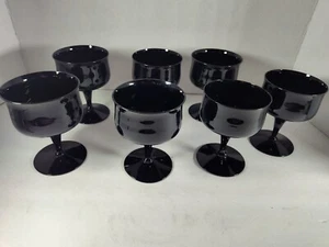 Antike FOSTORIA Schwarz/Onyx Glas Sherbet/Sektgläser Selten 7er Set! - Bild 1 von 7