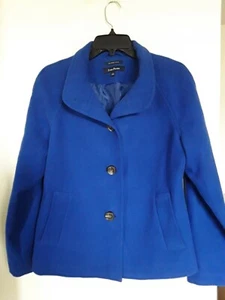 Evan-Picone Fleece Pea Coat Jacket Coat Royal Blue Stretch Small Buttons - Picture 1 of 3