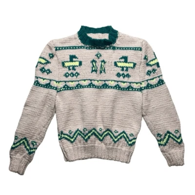 Suéter vintage hecho a mano verde y crema Foto 1 de 2