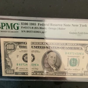 FR#2171-B $100.00 Gutter Fold Error. PMG 55 A.U. Series 1985 Fed Res Note - Picture 1 of 3