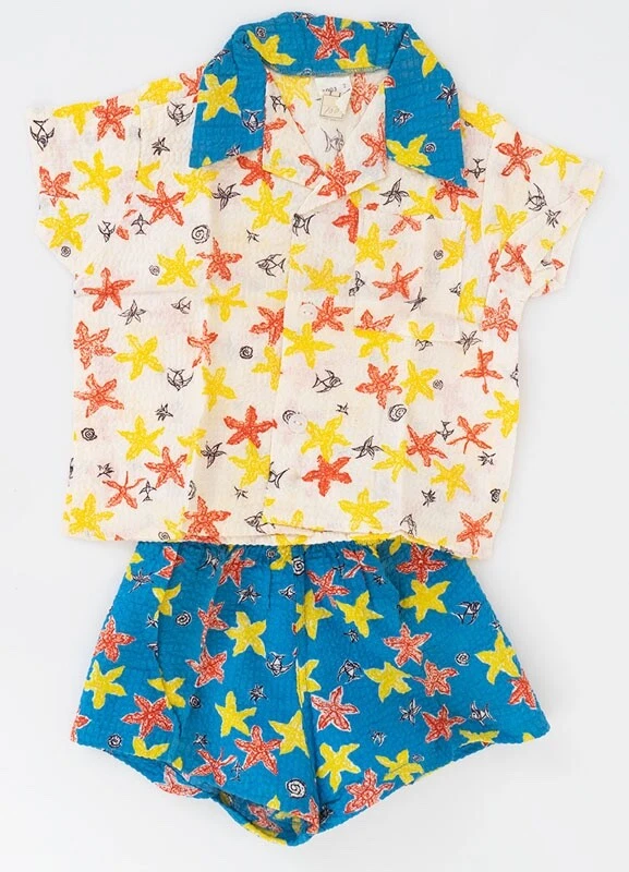 Vintage 1950s Kid's Novelty Print Seersucker Outfit Tropical Starfish NOS 2yrs - Image 1 of 4