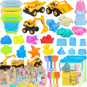 35Pcs Beach Sand Toys Set with Trucks, Buckets, Dinosaur Molds, and Shovel - Picture 1 of 12