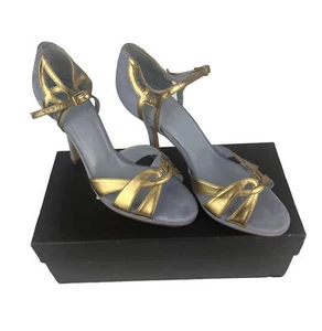 LK Bennett Peep Toe Blue/Gold Leather & Suede Size 4 - Picture 1 of 9