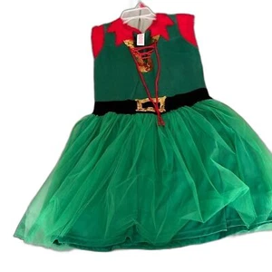 Womens CHRISTMAS ELF DRESS Green Red Sweater Fab TULLE SKIRT Sequins Size 4-6 - Picture 1 of 6