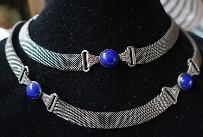 Antiguo cinturón de eslabones de cadena de malla tono plata con joyas Art Nouveau/Art Deco 39,75" Foto 1 de 4