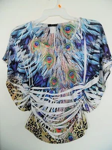 Stargazer Size XS Dolman Sleeve Poly/Spandex Embellished Peacock Knit Top - Picture 1 of 3